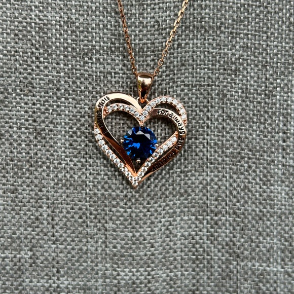 925 with rose gold double heart pendant with 16 inch 925 Italy chain - Picture 1 of 4